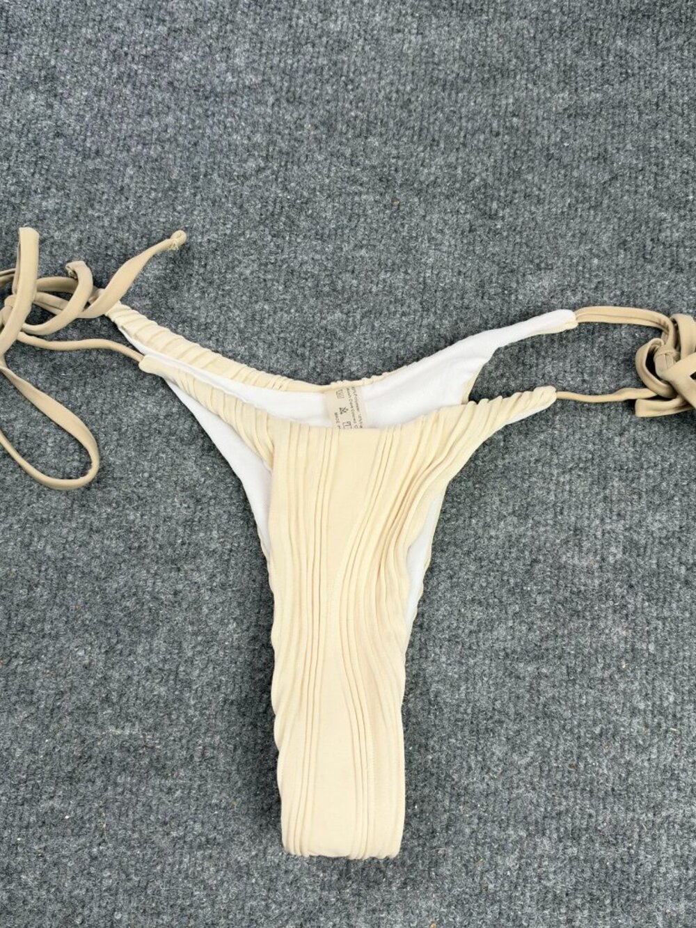 : Womens Beige Crinkle Bikini Bottom Size S Side Tie Thong Swimwear Swim Bottom